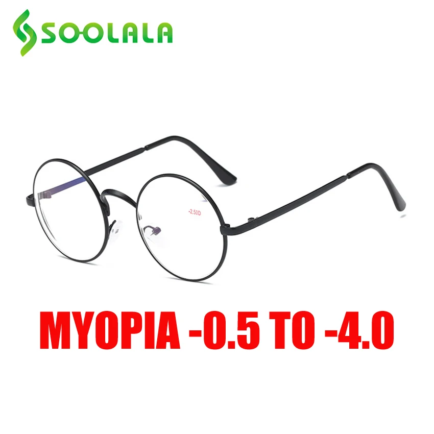 

SOOLALA Customs Alloy Round Women Myopia Glasses Prescription Computer Optical Frames Eyewear -1.0 -1.5 -2.0 -2.5 -3.0 -3.5 -4.0