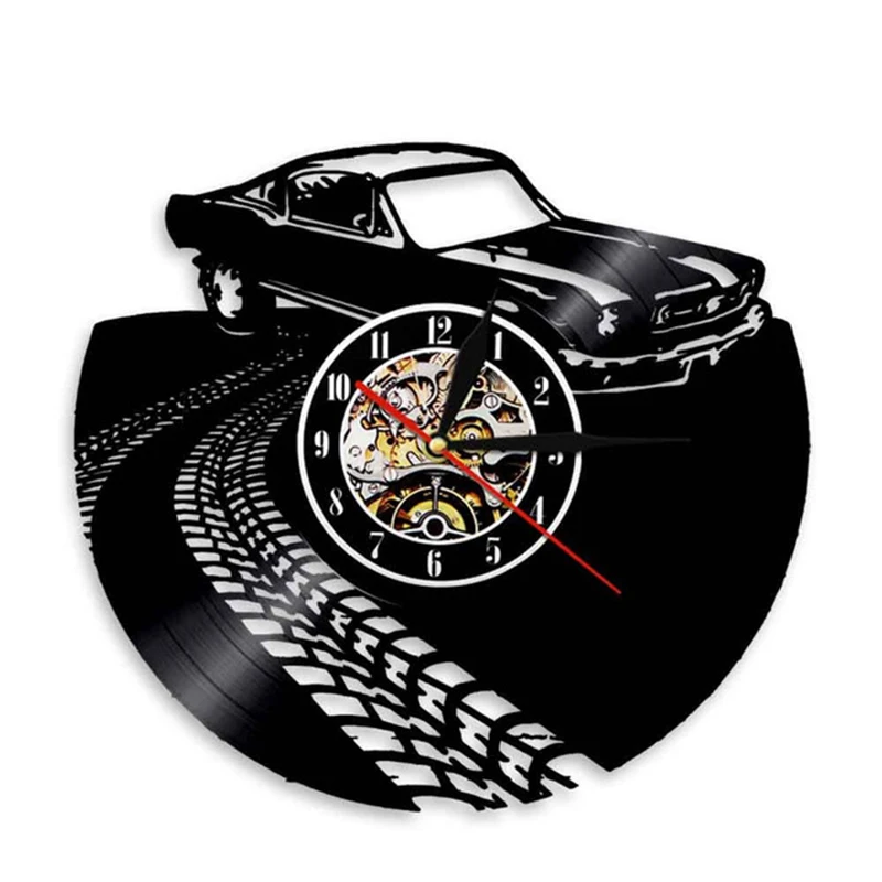 Car Race Laser Cut Longplay Wall Clock Auto Racing Car Competition Vinyl Album Record Clock