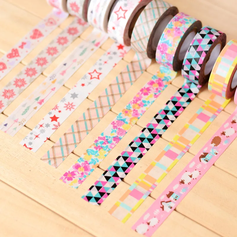 

1/2/5Pcs 1.5cm 10M DIY Paper Sticky Adhesive Sticker Decorative Washi Tape JS21