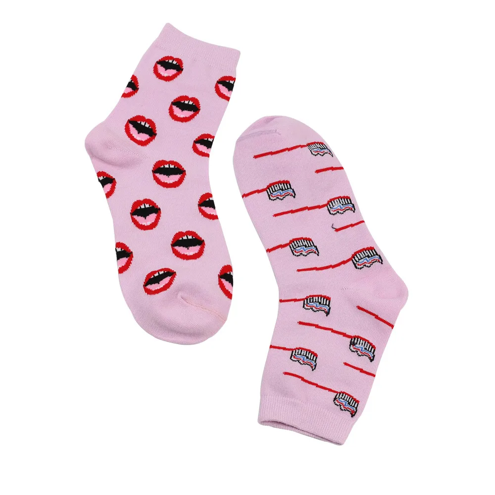Женские теплые хлопковые носки с принтом зубов и зубной щеткой, носки для скейтборда, удобные забавные носки-тапочки, zapatos mujer