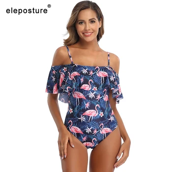 

2020 New Sexy Off The Shoulder Swimwear Ruffle One Piece Swimsuit Print Monokini Plus Size Bathing Suit Beachwear Swimming Suit