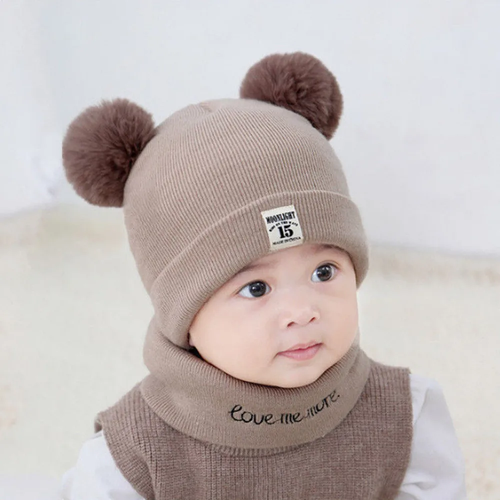 Autumn and winter baby hat baby wool hat warm baby child hat bib suit children hat Knitted Cap Winter Warm Girls Boys Hats Cap Scarf Children Caps