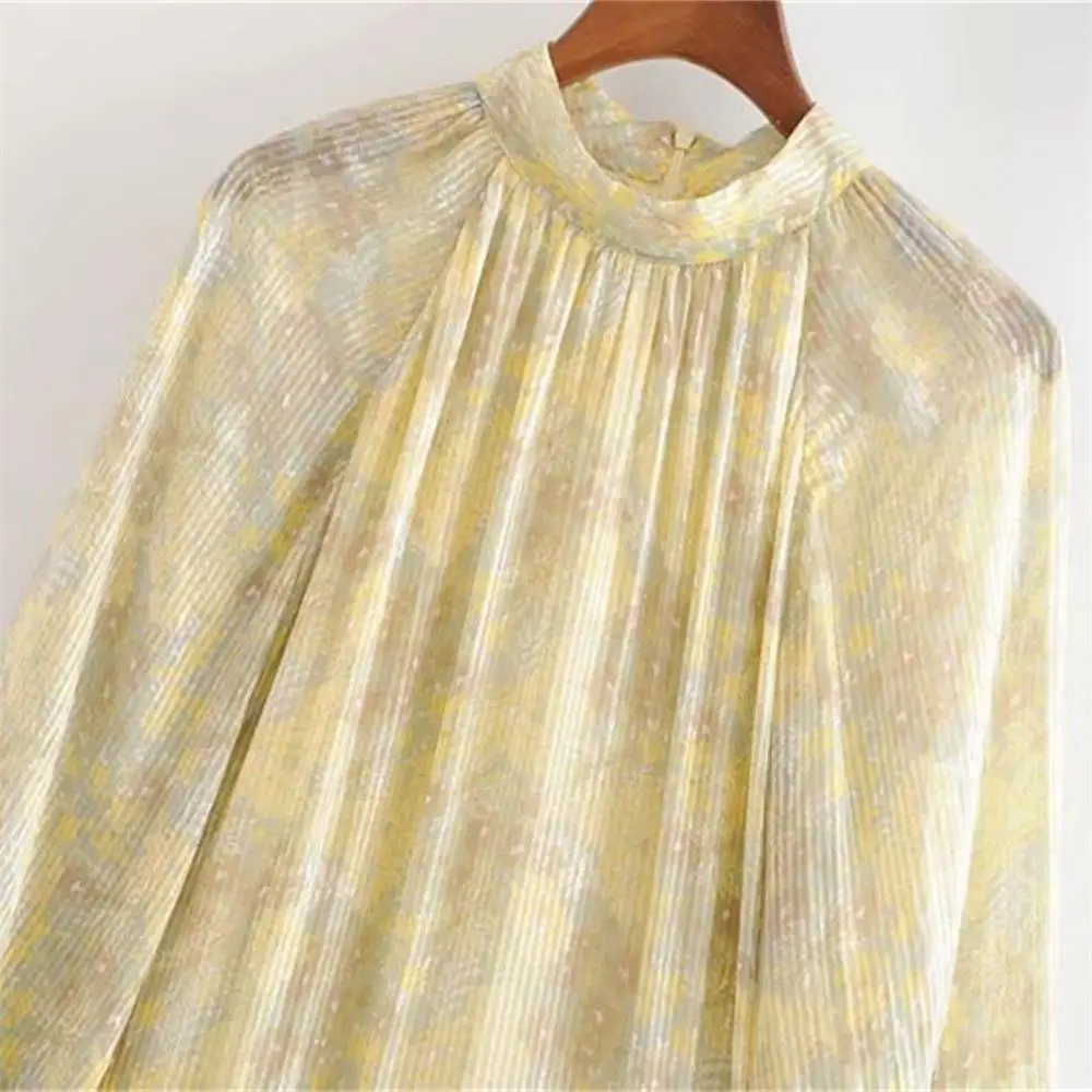 Осень 2019 женское Новое Пышное Платье со стоячим воротником и длинным рукавом с