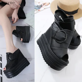 

14CM wedge super high heel increase within shoes muffin bottom women's shoes waterproof platform thick sandals and slippers