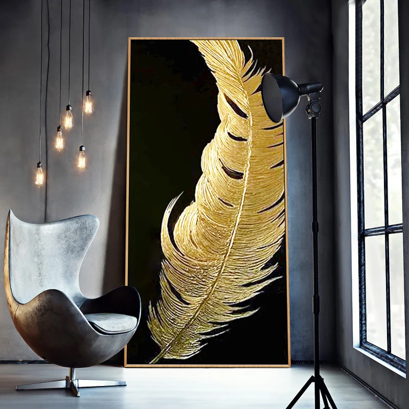 

Hand painted abstract oil painting porch living room decorative painting modern minimalist american luxury painting golden leave