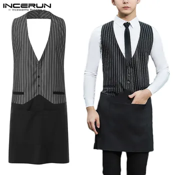 

INCERUN Unisex Waiter Uniforms Catering Cafe Restaurant Sleeveless Vests Aprons Work Clothes Elegant Hotel Waitress Tops Vests
