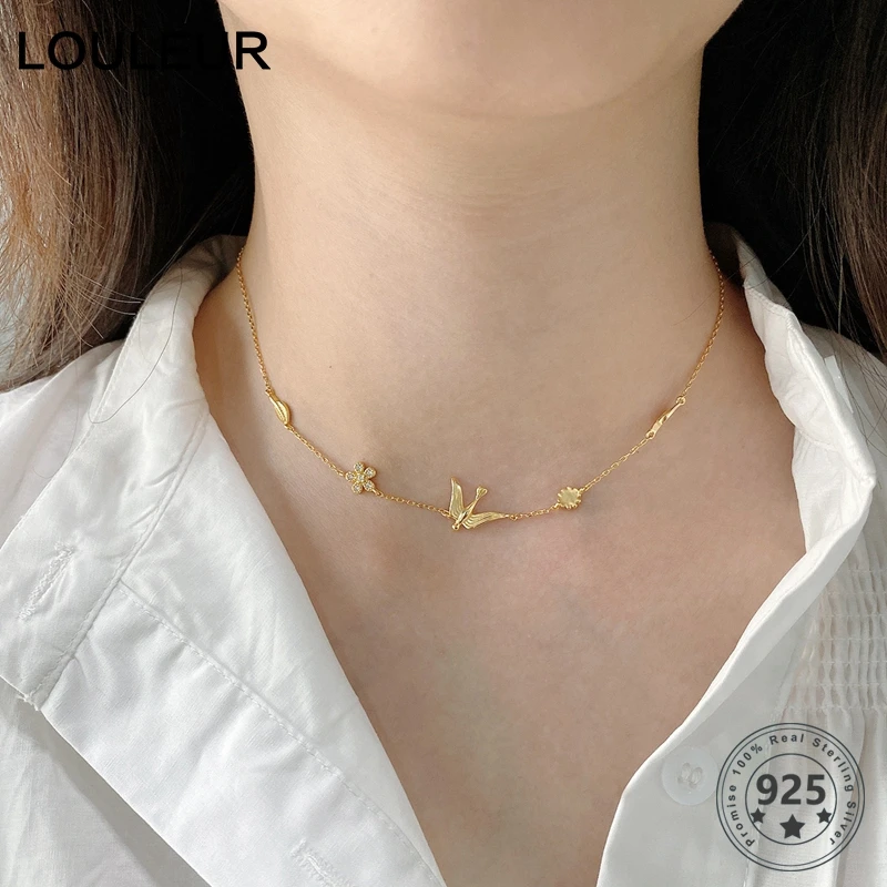 Женское Ожерелье с цветами и птицами Louleur элегантное короткое колье-чокер из