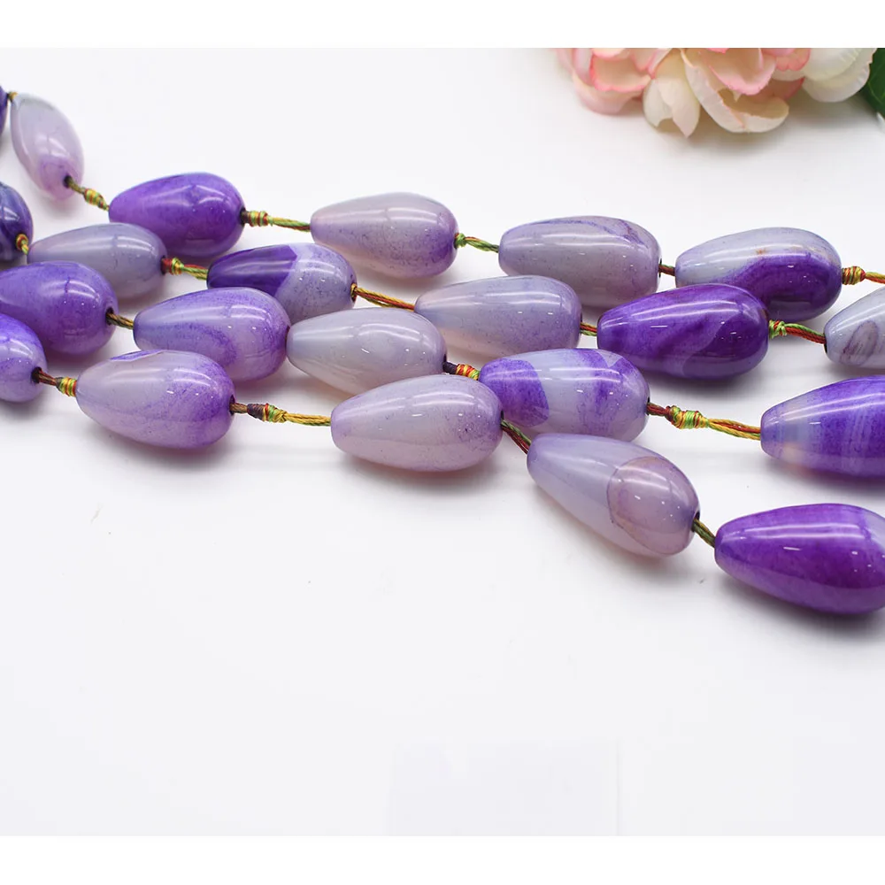 49x20mm Natural water drop Dream purple stripe Agate stone beads For DIY Bracelet Necklace Jewelry Making Strand 15
