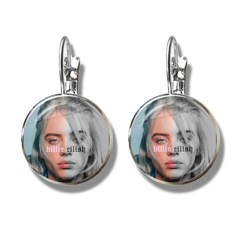 14 Хип-хоп Billie Eilish Серьги Популярная юная певица Харадзюку художественная картина хип-хоп Музыка 16 мм стеклянный купол Bad Guy ювелирные изделия для женщин - Окраска металла: 14