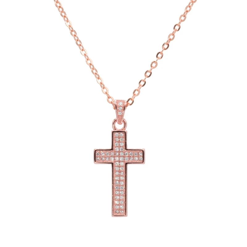 Rose Gold Necklace Juya DIY Религиозные поставки ювелирных изделий микро проложить Циркон Подвески в форме Креста для ручной работы Иисуса христианского изготовления ювелирных изделий - Окраска металла: Rose Gold Necklace
