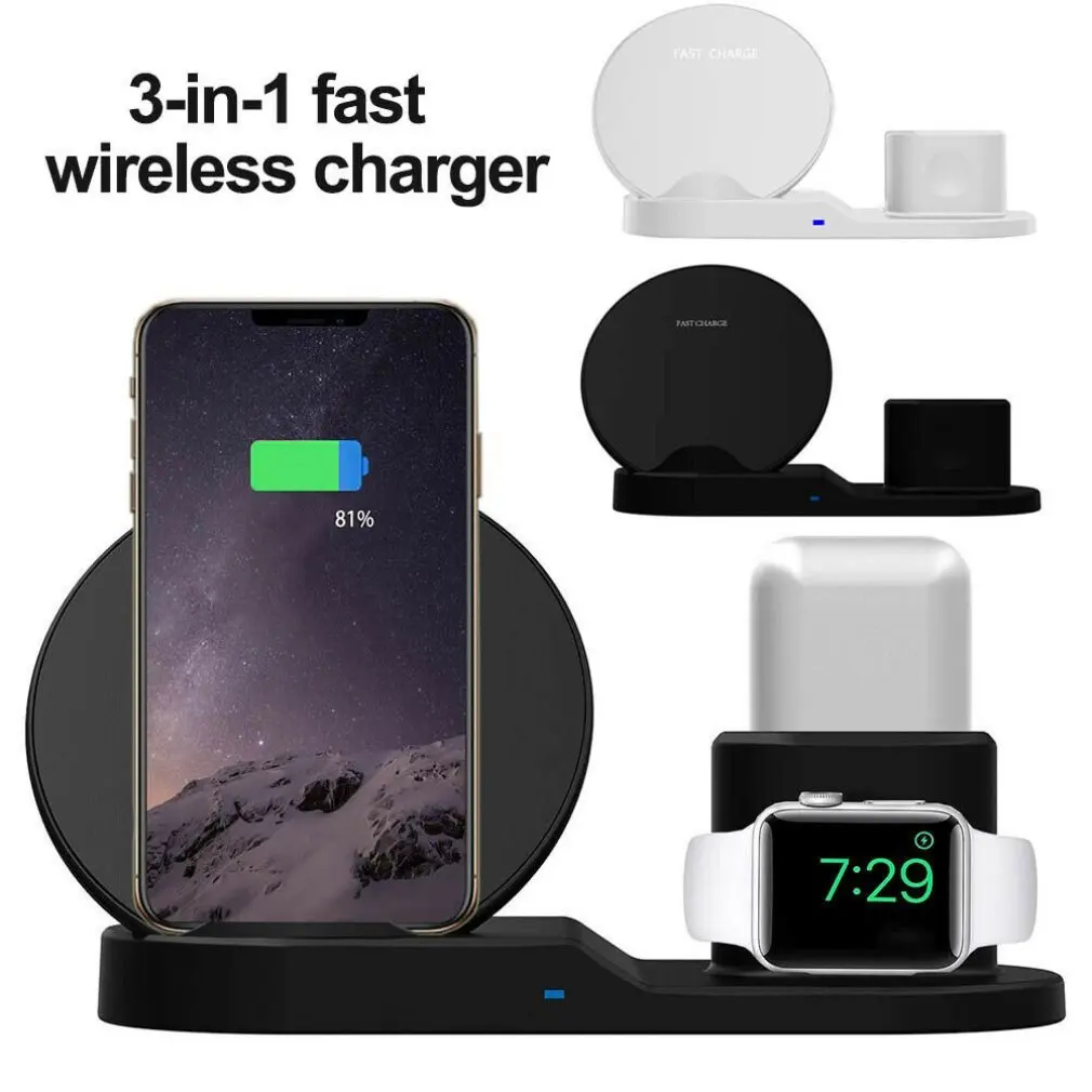 

Three-in-one Wireless Charging 10W Fast Wireless Charger for Apple Watch Headset for IPhone Xr Huawei Samsung Smart Phone