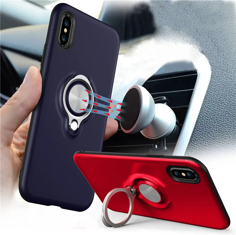 

Shockproof Mobile Phone Case For Iphone 7 8 6 6s X Xs Max XR Cases Cover With Ring Bracket Kickstand Finger Ring Silicone