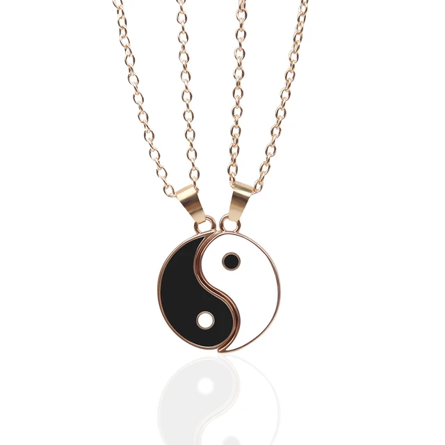 2Pcs/Set Unisex Gold Sliver Alloy Yin Yang Pendant Puzzle Piece Necklace Birthday Jewelry Gifts For Couple Or Best Friends 2Pcs Gold