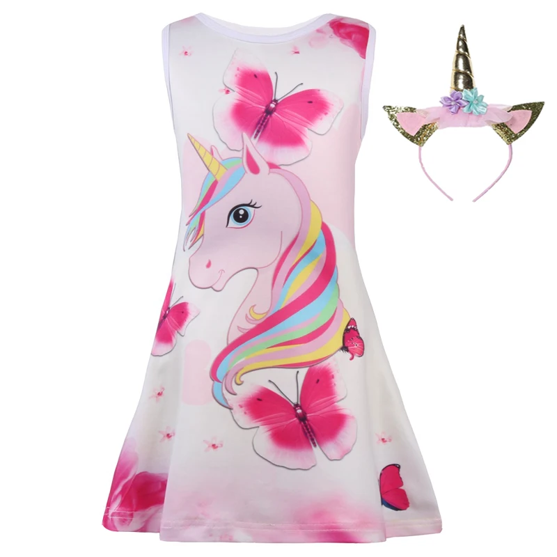 

Summer Butterfly Girls Unicorn Dress Children Cartoon Floral Party Birthday Dresses Sleeveless Children Baby Princess Clothes
