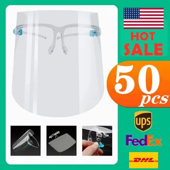 

50pcs Protective PET Face Shield With Glass Holder Safety Oil-Splash Proof Hairdressing Color Protective Mask Transparent Facial