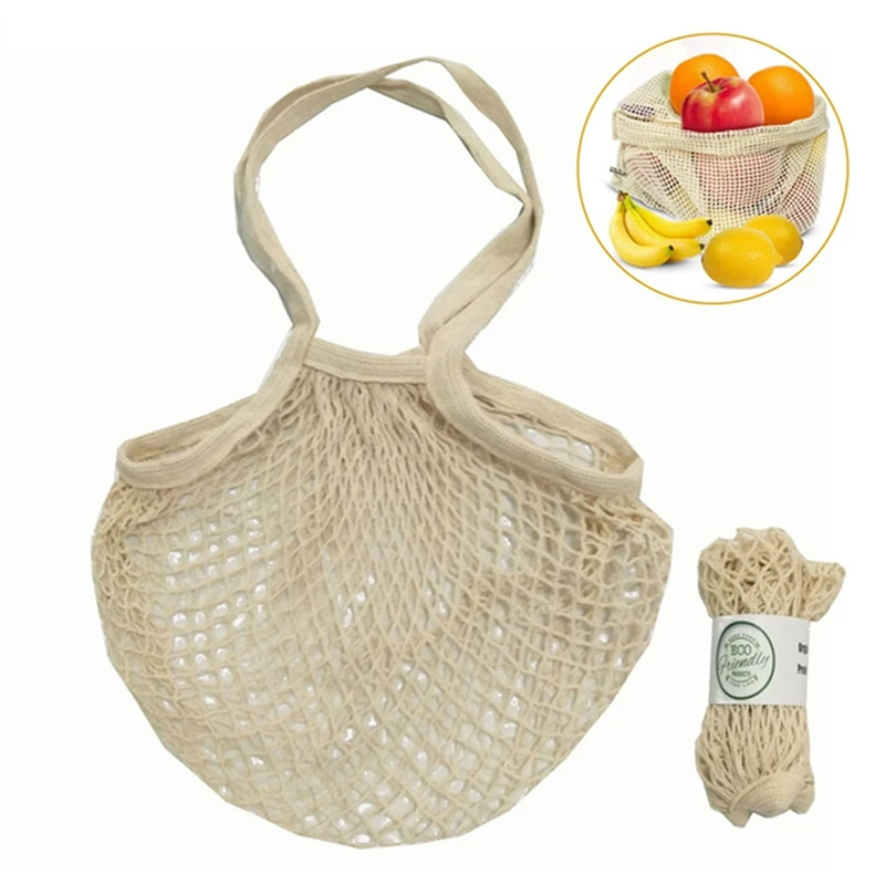 

Fruit Vegetable Bags Eco Friendly Reusable Produce Bags Reusable Organic Cotton Mesh Bags Shopping Handbag Long Handle Net Tote