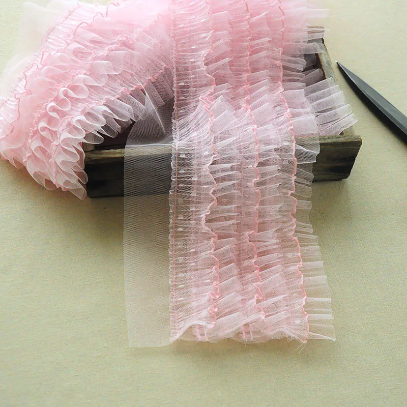 Light pink 15 см Широкий роскошный шесть слоев тюль романтическая точка 3d плиссированные оборки отделка платье кружевные ленты свадебное платье DIY шитье гипюр Декор - Цвет: Light pink