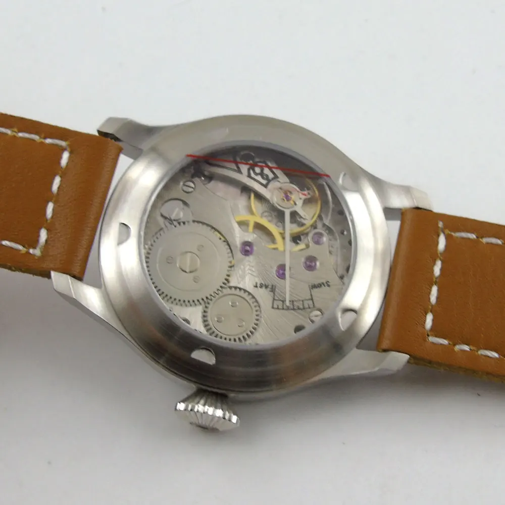 47 мм parnis стерильный черный циферблат кожа 6498 механические мужские часы
