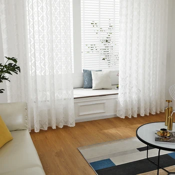 

1x Square Windows Tulle Curtains Screening Yarn Printed Modern Translucent Drape for Household Living Room Accessories