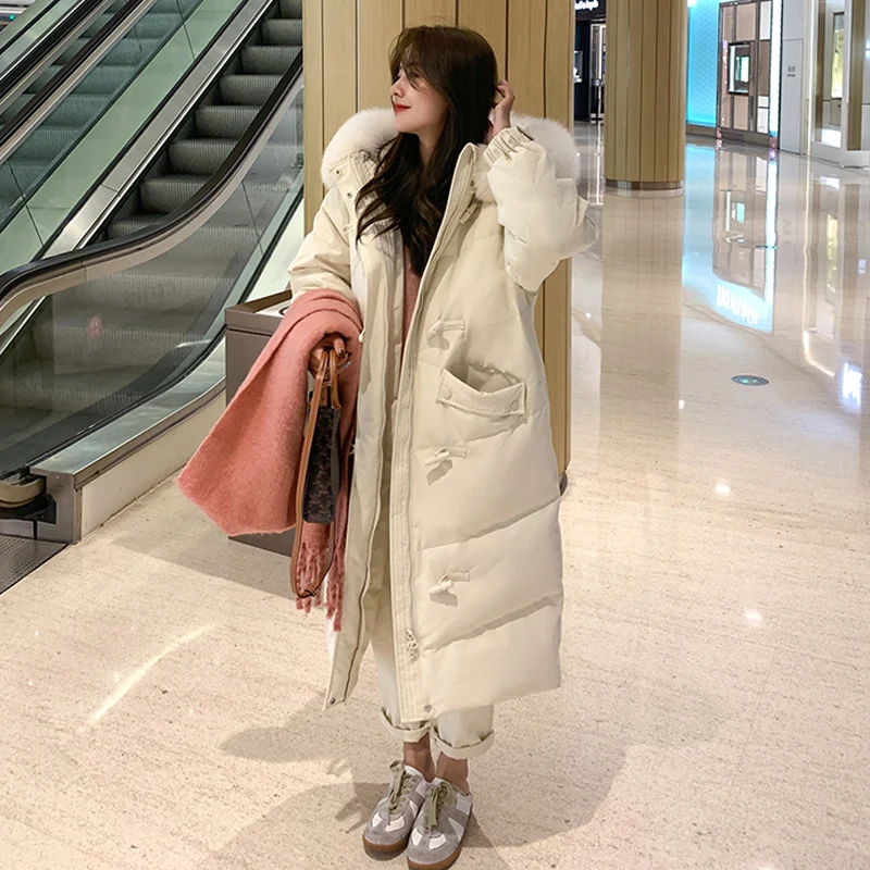 2021 new long winter jacket women's warmth and thick down down cotton big fur collar parka coat women Korean casual loose jacket