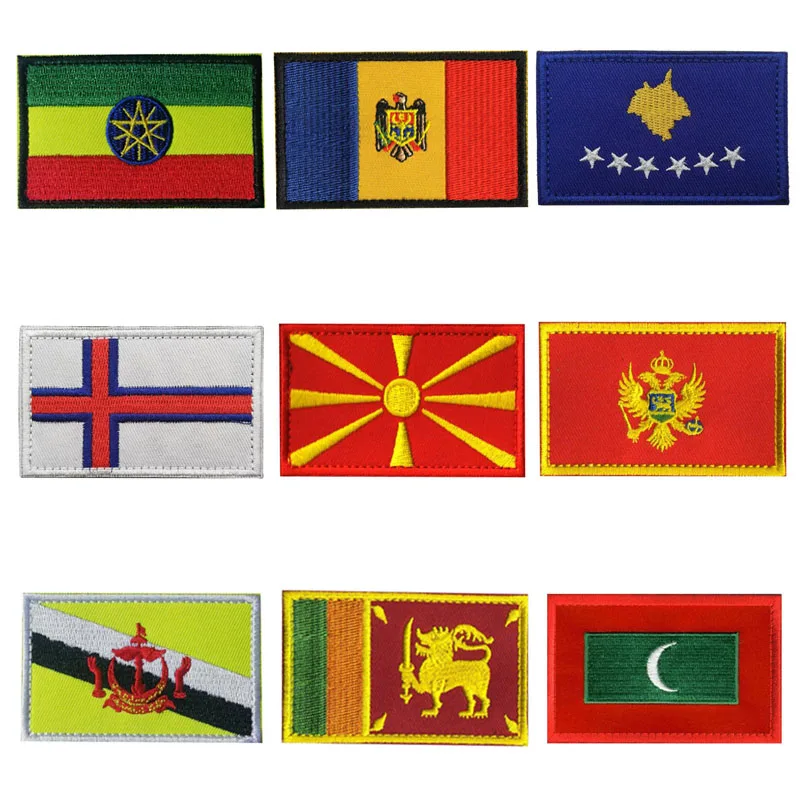 #*Cheap 3D Embroidered Flag Badge Ethiopia Moldova Sri Lanka Maldives Montenegro Denim Jacket Clothes Hat Armband Patch Icon 8*5cm