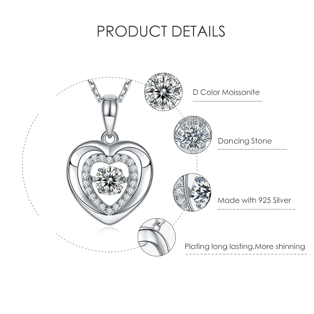 RICA FELIZ 925 Sterling Silver Heart Necklace5.0mm 0.5Ct Moissanite Lab Grown Diamond Pendant Necklace For Women Wedding RicaFeliz • 2022