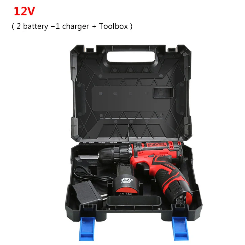 12V 2 battery Электрическая отвертка аккумуляторная дрель электрическая мини Мощность инструменты Перезаряжаемые Батарея Беспроводной Dremel 3/8-дюймов 2-Скорость - Цвет: 12V 2 battery