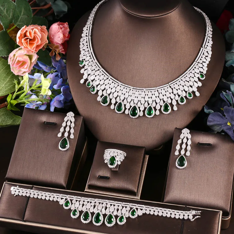 Janekelly Luxury Cubic Zirconia Necklace Bracelet Earrings And Ring