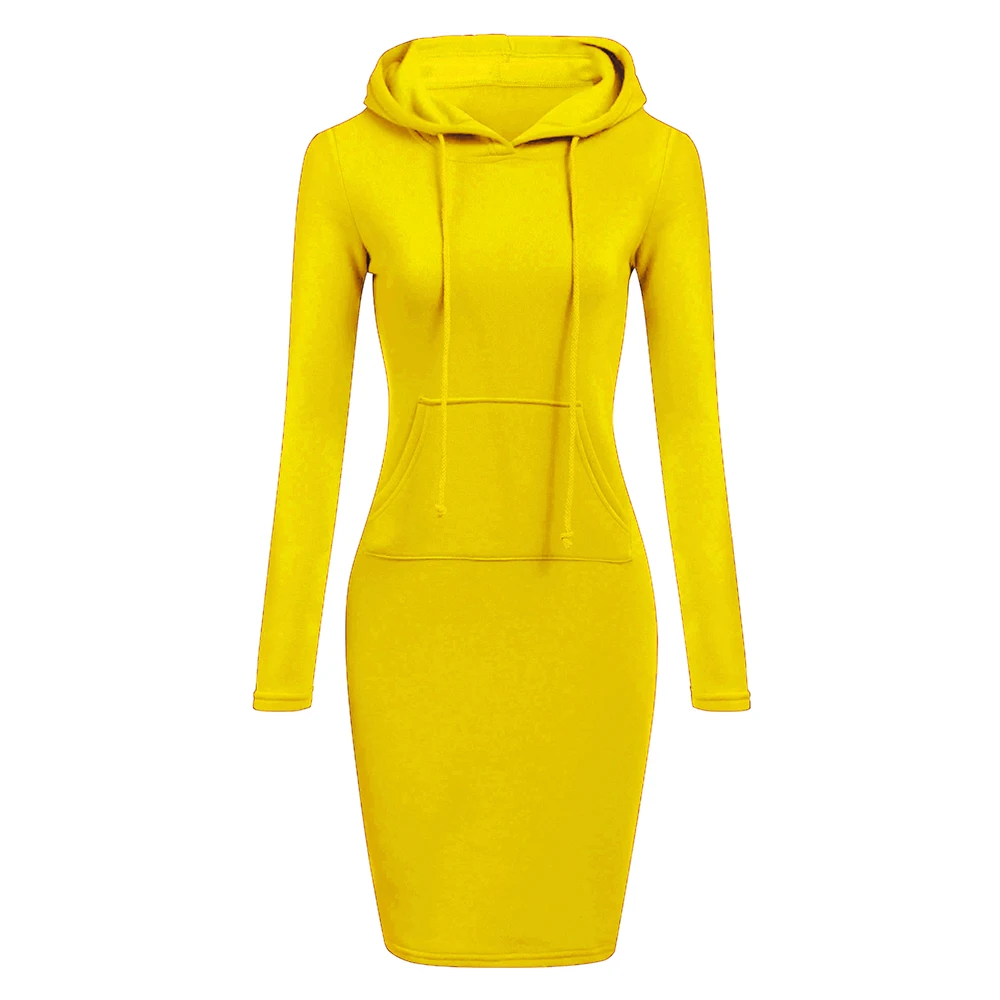NIBESSER женские толстовки с длинным рукавом, свитер, платье с карманами, пуловер, повседневная толстовка, женская тонкая толстовка с капюшоном, платье Vestidos - Цвет: yellow