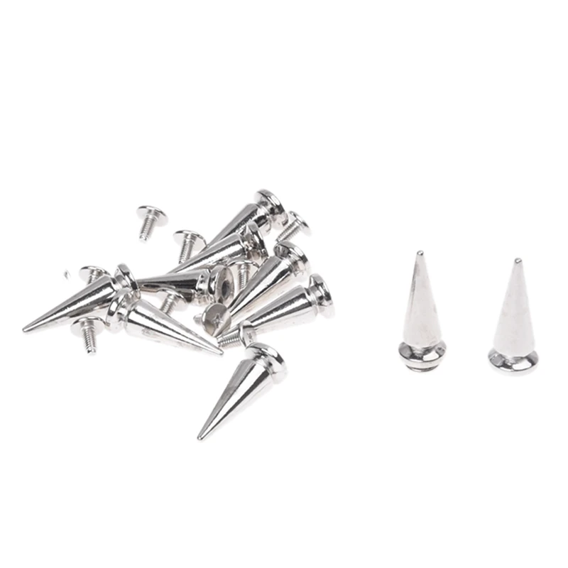 Gaoominy 10 Sets Cone Screwback Spikes Studs 10mm Silver