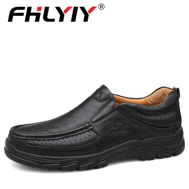 Black slip-on Fhlyiy/Новинка; брендовая мужская обувь; натуральная кожа; повседневная обувь; высокое качество; Рабочая обувь; летние туфли типа мокасин из телячьей кожи; кроссовки; размер 47 - Цвет: Black slip-on