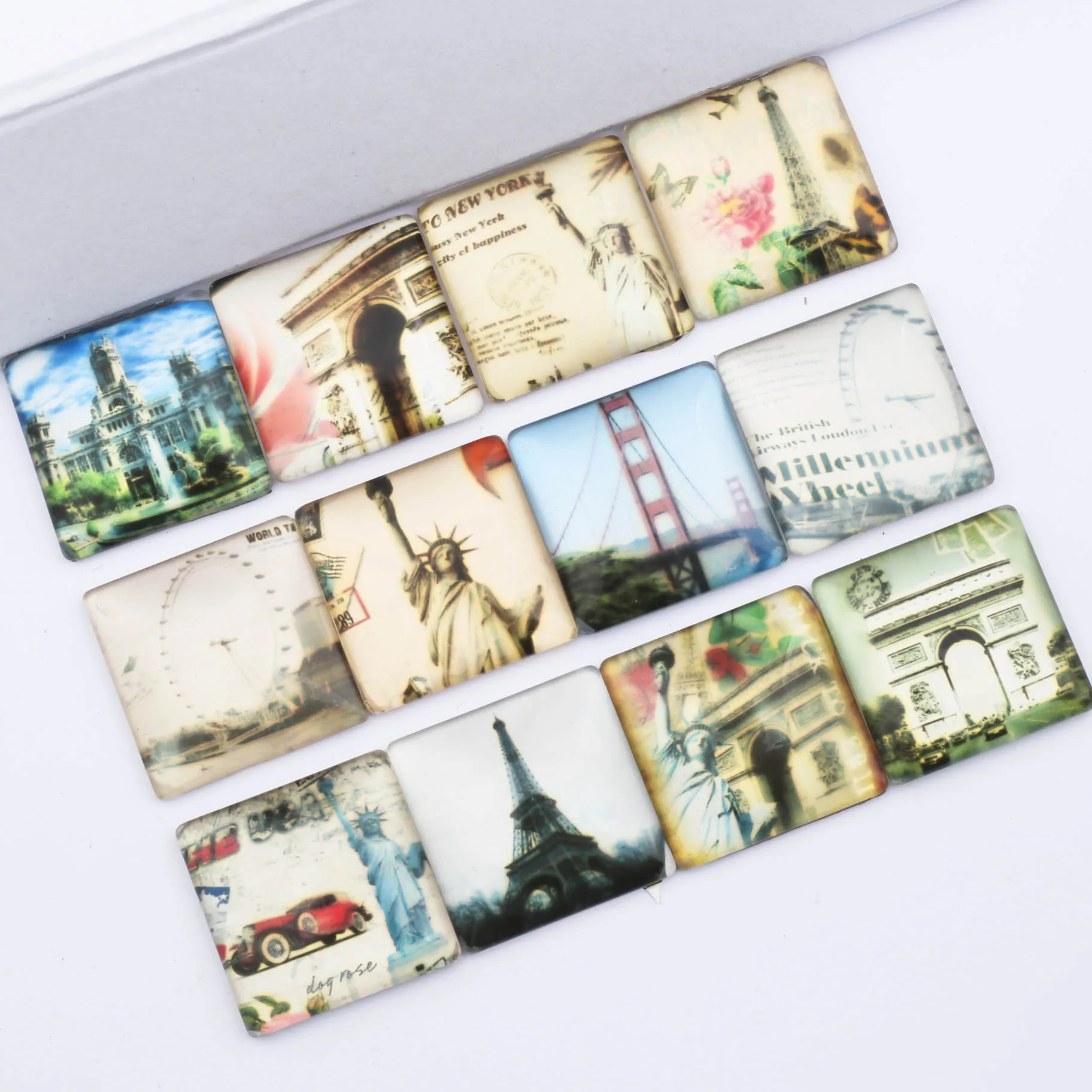 

Mix Ferris Wheel Statue of Liberty European Architecture Photo Square Glass Cabochon 25mm 30mm Diy Flat Back Jewelry Findings