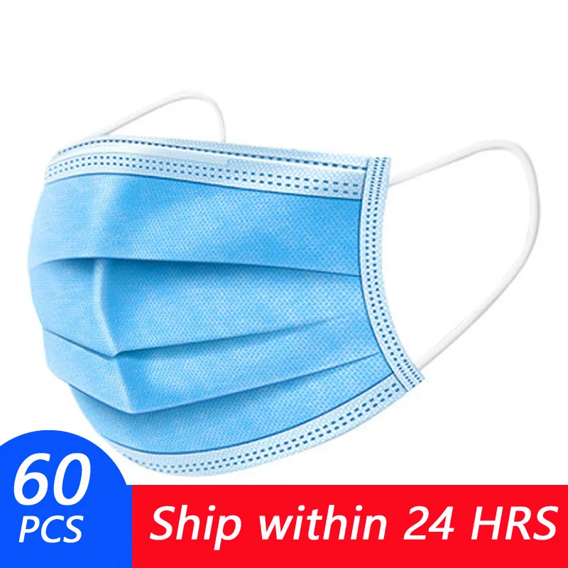 

60pcs/Bag 3 Layer Disposable Mask Anti Dust Mouth-muffle Face Masks Men Women Cotton Meltblown Earloops Face Masks