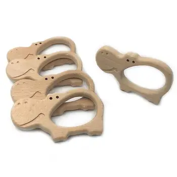 

Lovely Hippo Animal Wooden Teether Baby Hand Grip Teething Developmental Toy