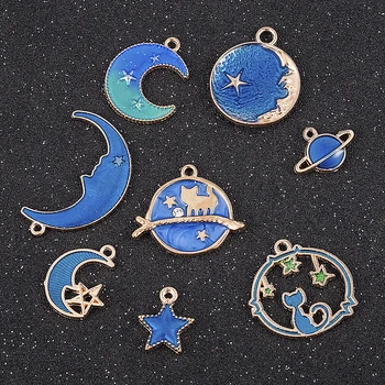 

8PC Cute Moon/Star/Planet Enamel Charm Pendant for DIY Earrings/Bracelet Craft Charms for Jewelry Making