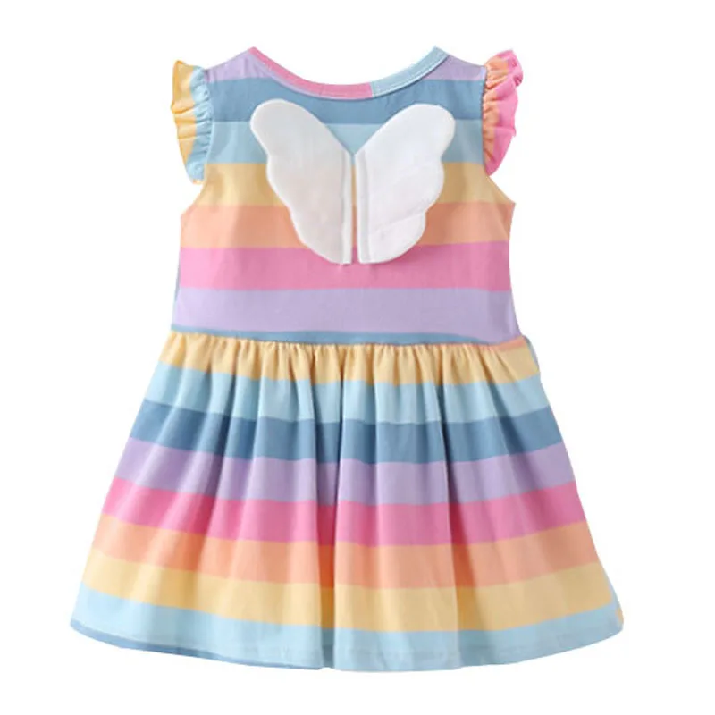 Платье принцессы; сезон осень; хлопковые платья с короткими рукавами в радужную полоску для девочек; Одежда для девочек; подарок на день рождения