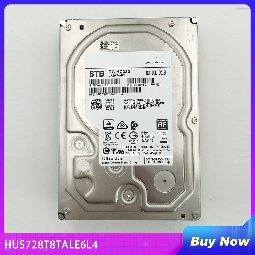 

HUS728T8TALE6L4 For WD Internal Hard Disk 8TB 7.2K 3.5" SATA 6 Gb/s 256MB 7200RPM For NAS Enterprise HDD