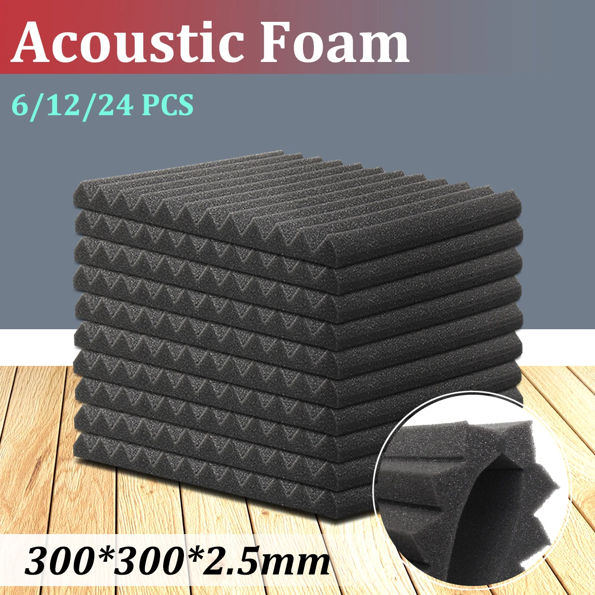 

6Pcs /12Pcs 300*300*25mm Acoustic Soundproof Sound Stop Absorption Soundproofing Foam for KTV Audio Room Studio Room