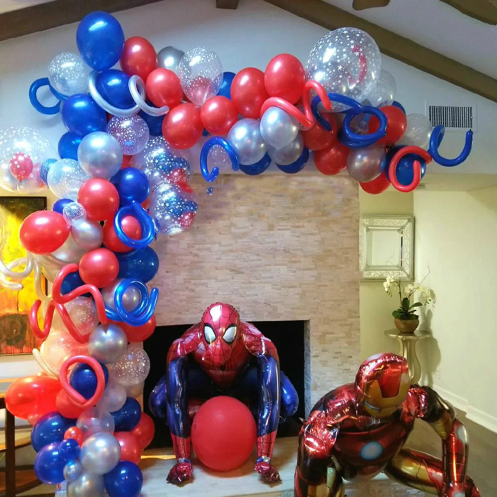 Globos de aluminio de araña gigante 3D para niños, Kit de arco de látex  rojo y azul, guirnalda, decoraciones para fiesta de cumpleaños, Bola de  juguete de superhéroe - AliExpress Hogar y