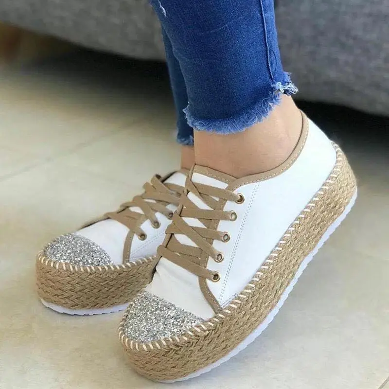 

2019 new pumps mid med heels wedges flatform shoes woman lace up glitter toe WXX048