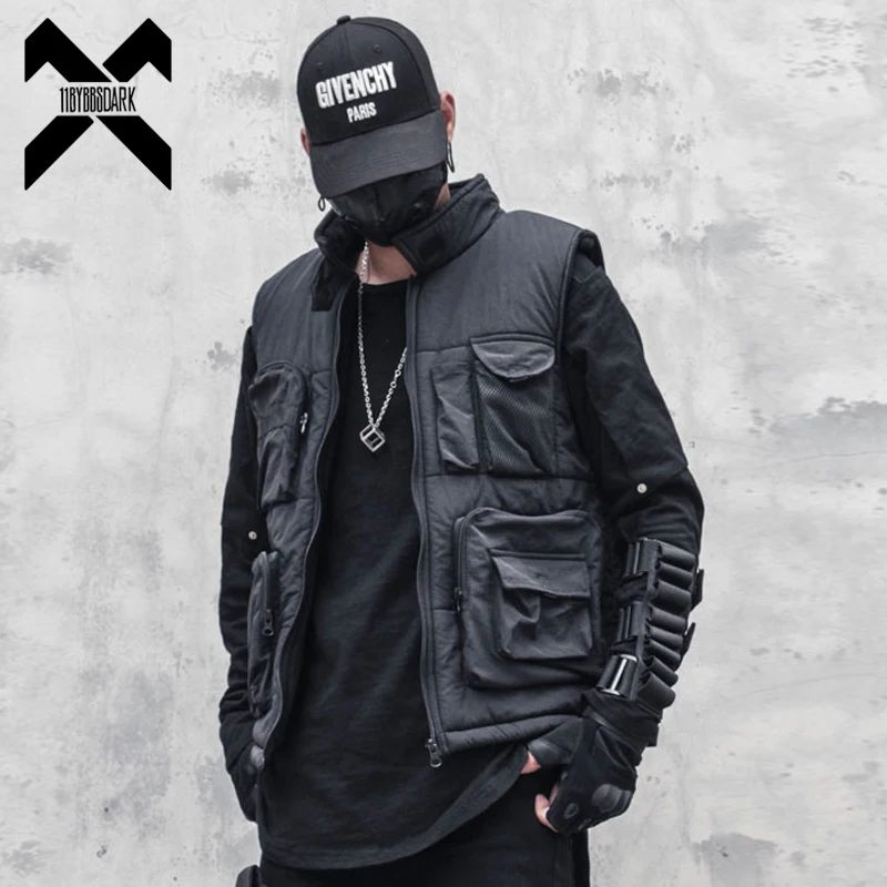 

11 BYBB'S DARK 2021 Winter Thick Cargo Vest Men Functional Warm Fleece Coat Sleeveless Jacket Casual Vest Coat Techwear WB345
