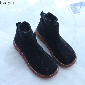 

Martin Boots Ladies Literary Retro Thick-Soled Short Boots Mori Girl Wool Mouth Big Head Doll Shoes Handmade Women's Ankle Boots