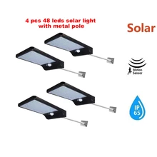 2/4pcs 48 Leds Solar Light Waterproof Motion Sensor Wall Lamp Powered Panel Lighting Street Outdoor Garden Lights White Black Co