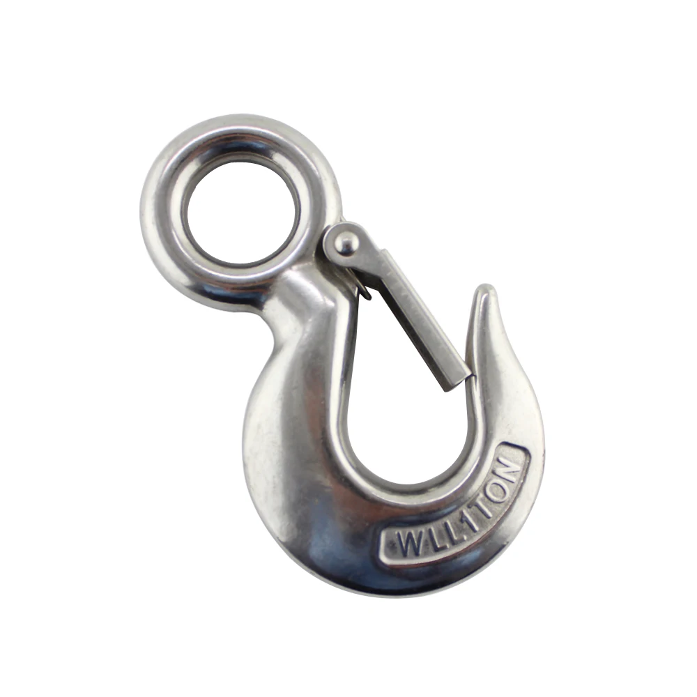 1.5Ton safety working load Stainless Steel 320 Eye Sling Hook with Latch Industrial Grade Lifting Rigging Hardware Hoist Hook