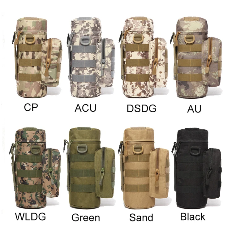 Camo Nylon Water Bag Pouch Metal Clip Molle Bottle Kettle Shoulder Bag Tactical Military Gears For Outdoor Travel Camping Hiking