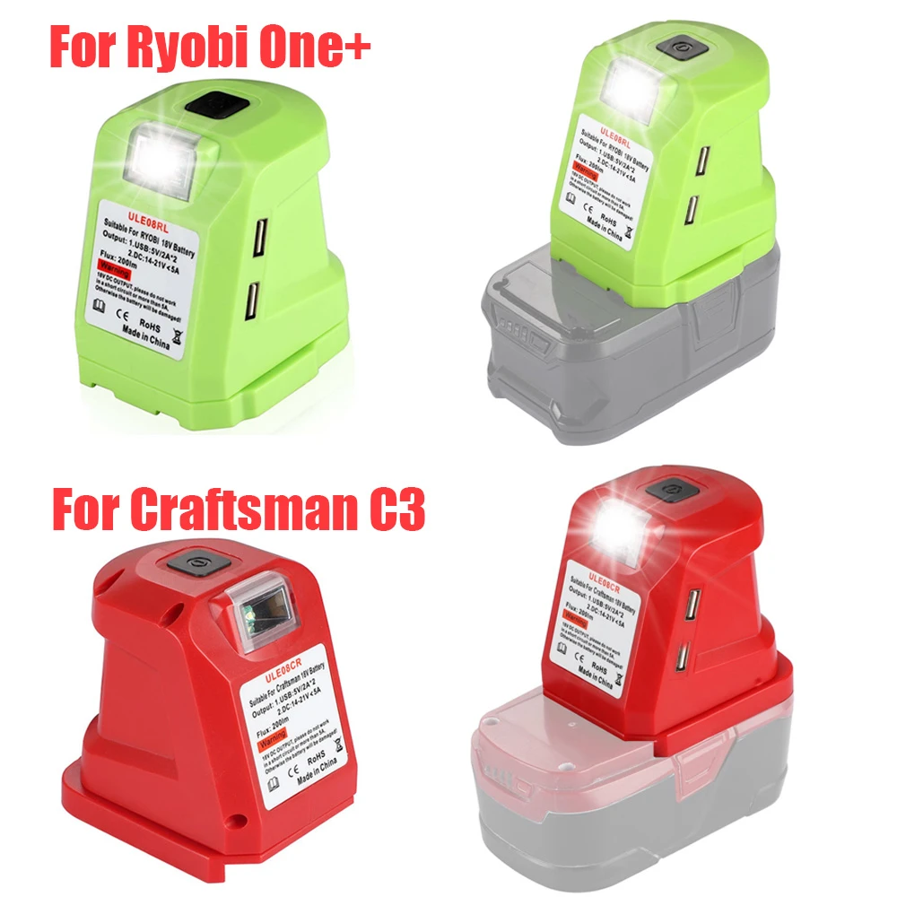 de batería DIY para Craftsman C3 Ryobi + 18V, batería de iones litio P743 con USB Dual, 3 W, 200LM, Control de interruptor de luz LED trabajo|Accesorios para