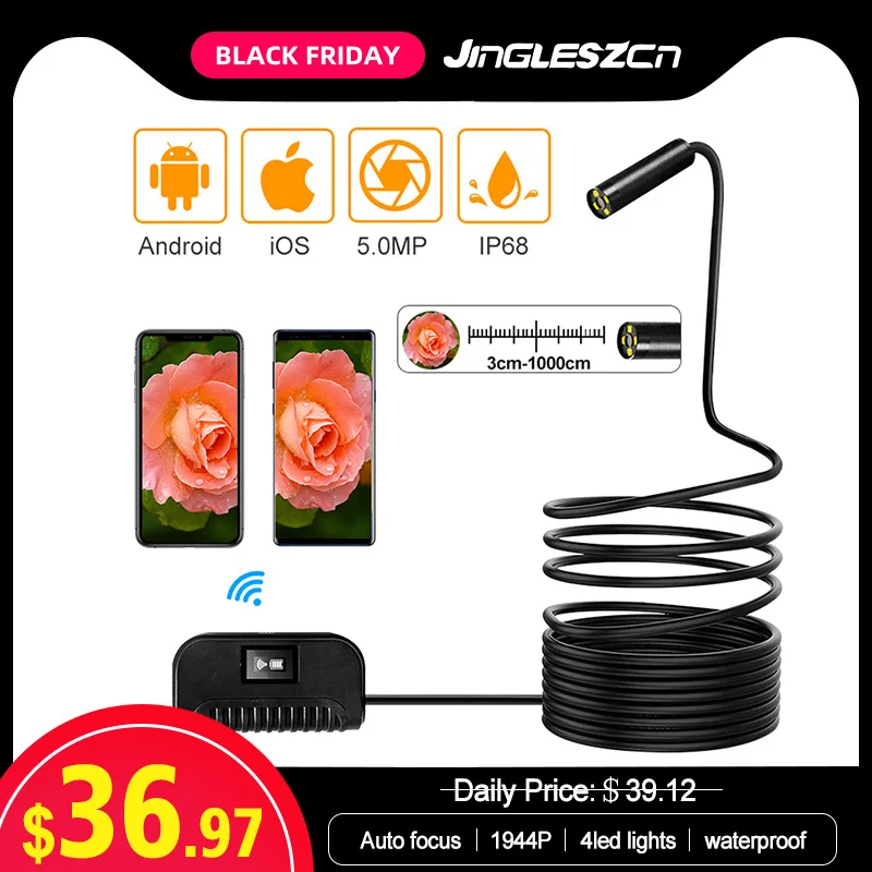 Newest 5.0MP WiFi Endoscope Camera IP68 1944P HD Inspection Camera Snake Semi-Rigid For Android iPhone IOS Endoscope Newest 5.0MP WiFi Endoscope Camera IP68 1944P HD Inspection Camera Snake Semi-Rigid For Android iPhone IOS Endoscope