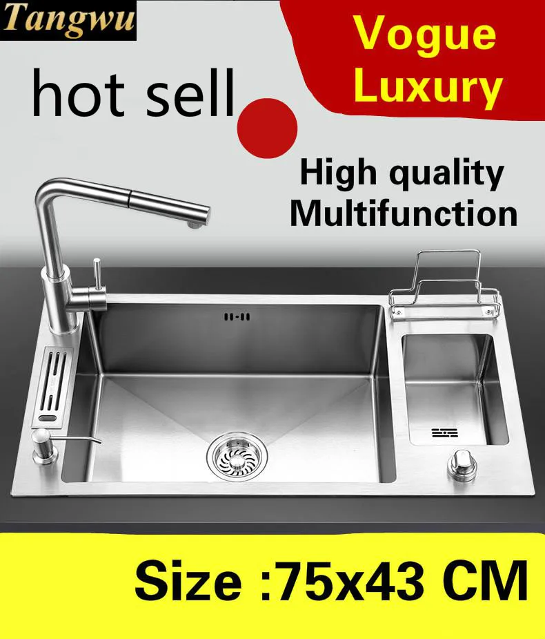 

Free shipping Home vogue kitchen manual sink single trough wash vegetables high quality 304 stainless steel hot sell 750x430 MM
