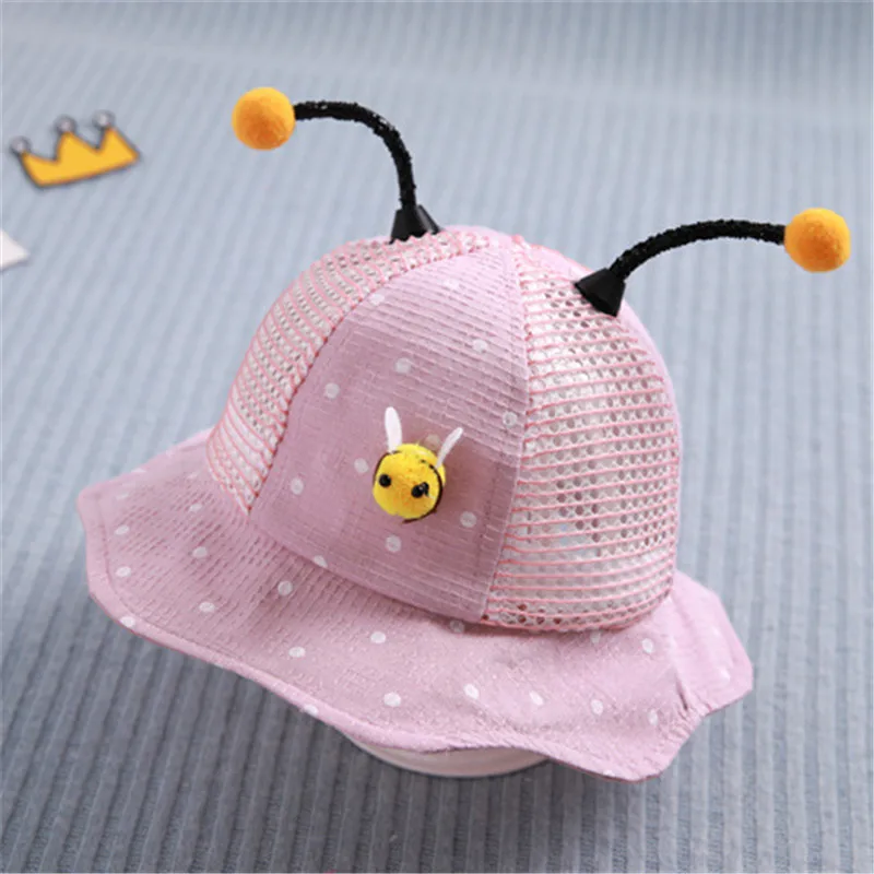 Girl Baby Summer Pink Bucket Hats Ventilation Cute Hollow Petal-Shaped Brim Small Bee Shape Sunscreen Hat Outing Sunshade | Аксессуары