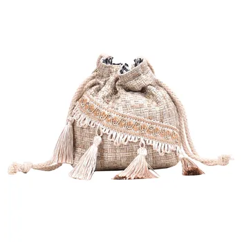 

Fashion Women's Canvas BagTassels Drawstring Shoulder Bag Messenger Bag Shoulder Bag European And American Popular Bag 1219